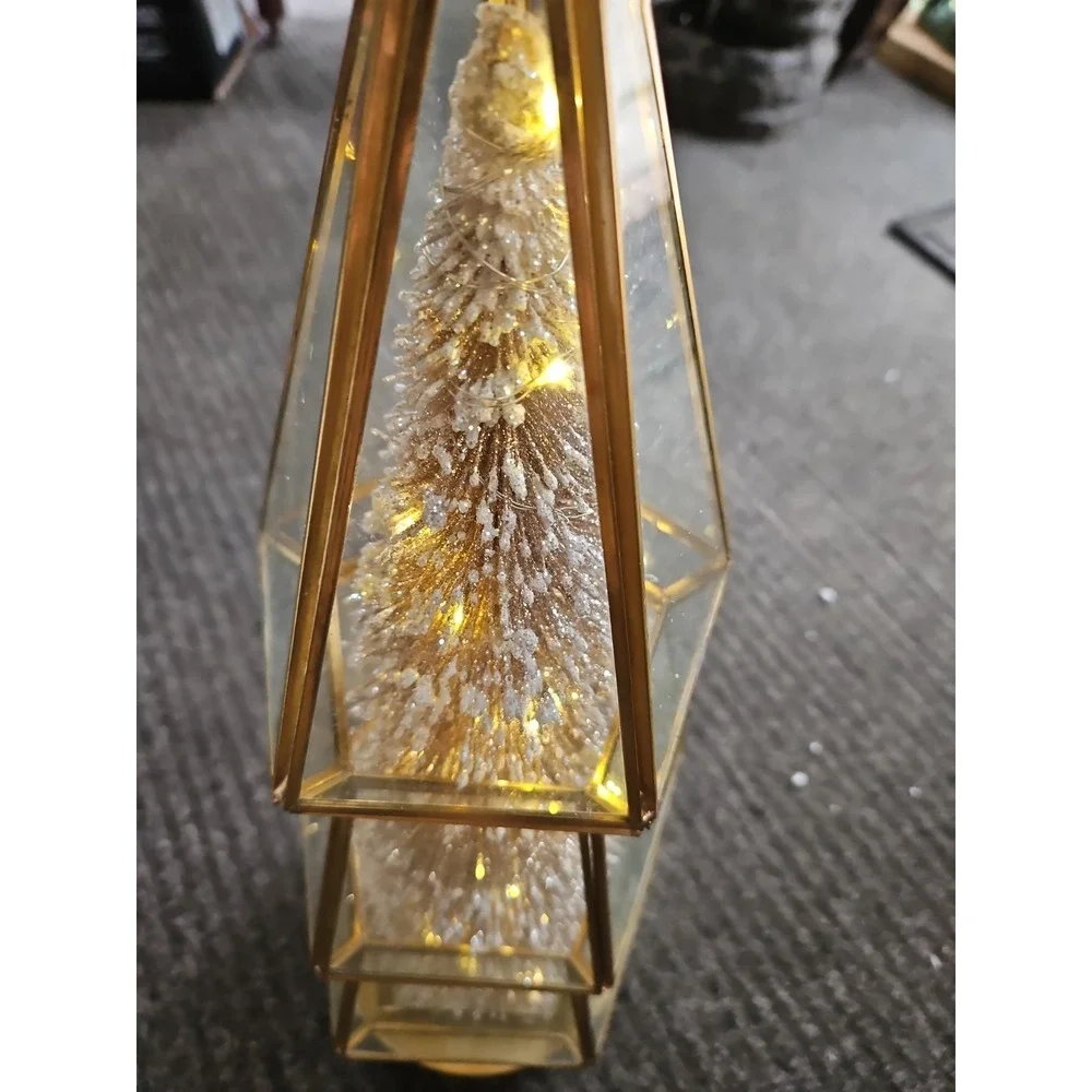 VTG Gold Table Top Christmas Tree Lighted GLASS ENCASED Hollywood Regency 24